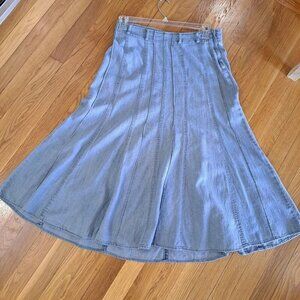 Vintage Y2K Denim Pleated Skirt Side Zip Light Wash Broomstick Size 32" Waist